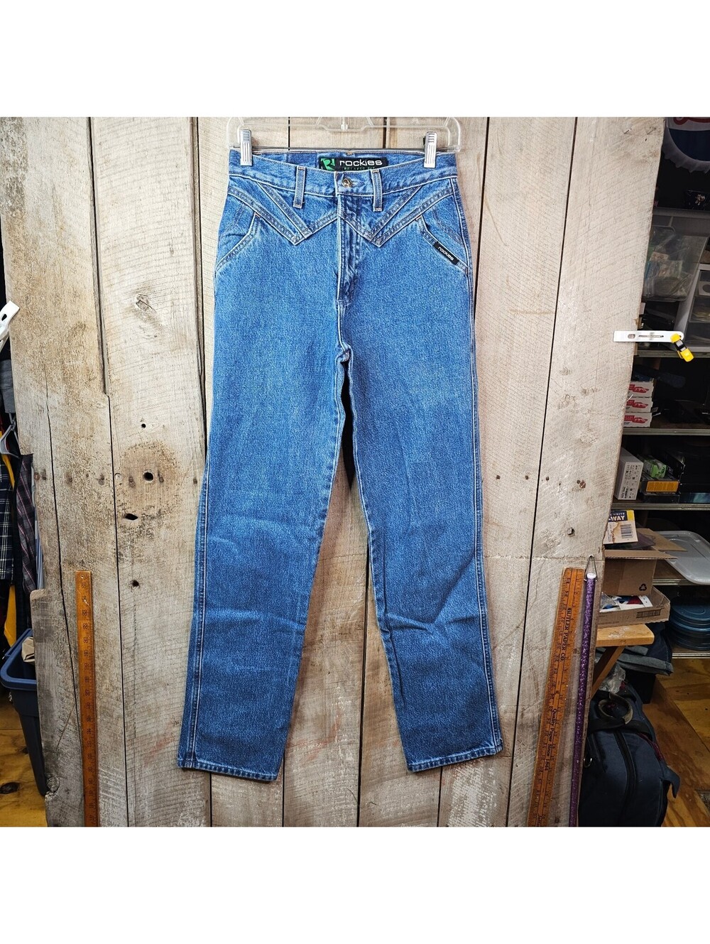 Vintage Rockies Jeans Women's Size 26/3 Blue Denim High Rise Tapered Leg V-Yoke